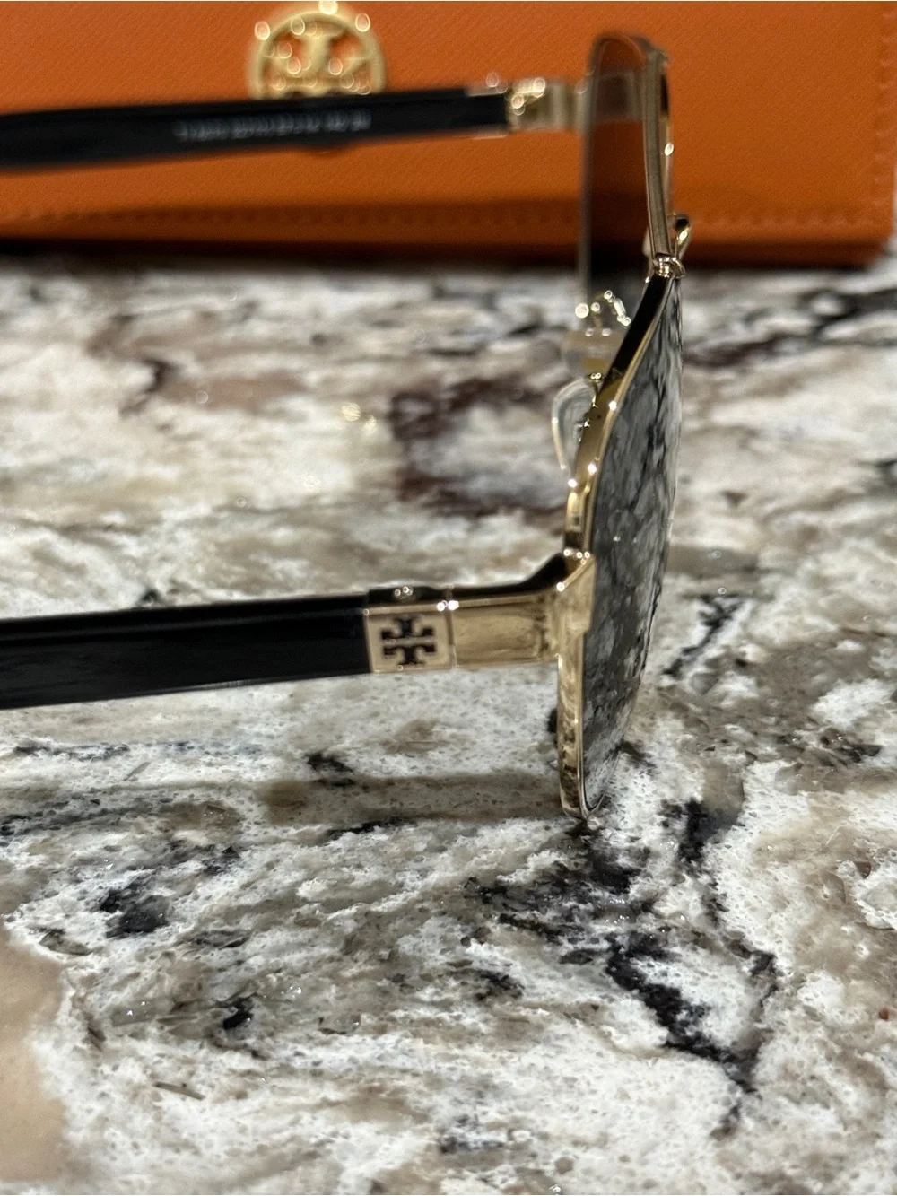 Tory Burch Gold Metal Aviator Sunglasses with Black Lenses